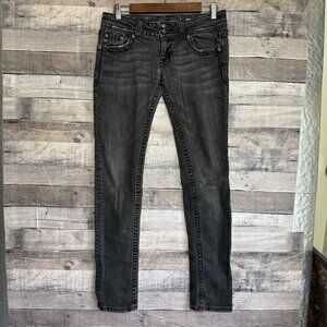 Miss Me Black Stretch Denim Low Rise Embellished Angel Wing Skinny Jeans~28